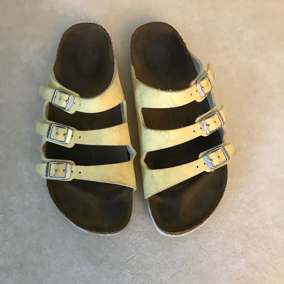 Birkenstock Women’s Yellow Leather 3 Strap Sandals Size 7    (read) - Picture 2 of 16